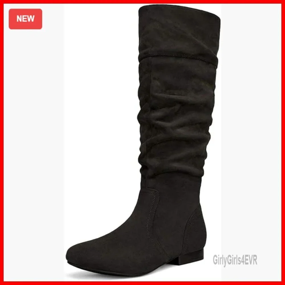 Knee High Pull On Boots with Faux Fur Lining and Hidden Pocket